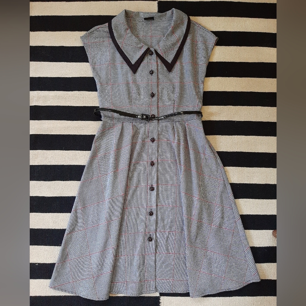 RockSteady Black White Red Gray Plaid Midi Dress Size XL